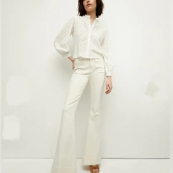 Veronica Beard Sheridan Exaggerated Flare Jeans Cream High Rise 26